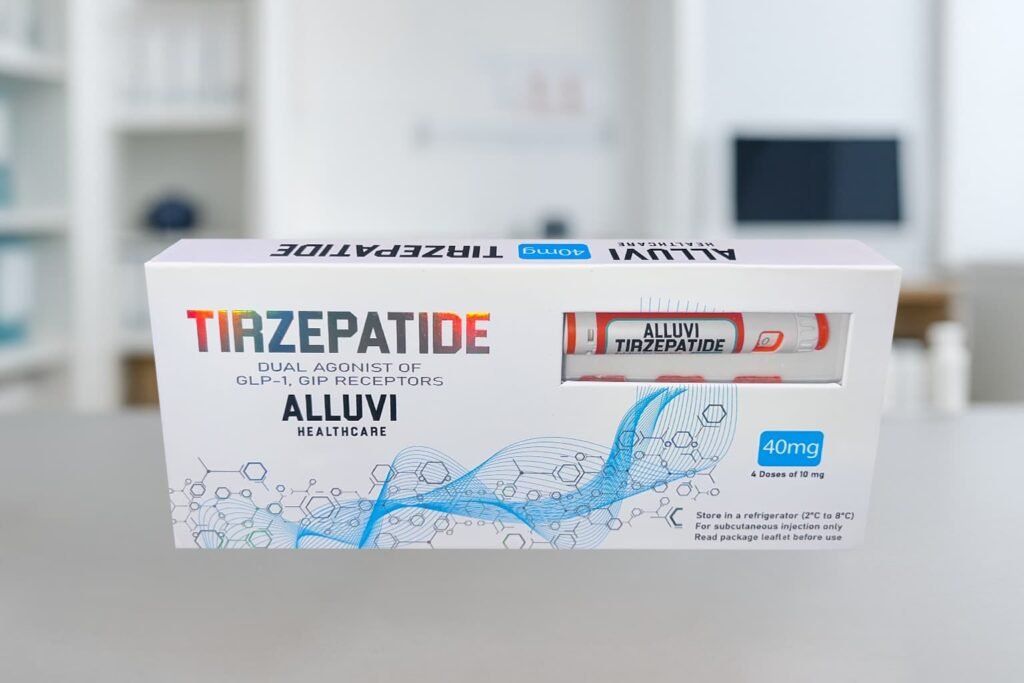 Alluvi Tirzepatide 40mg packaging in the VLS Peptide catalogue